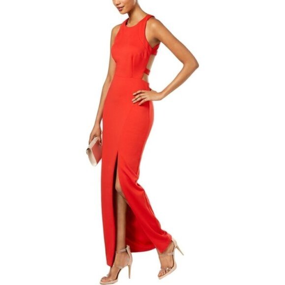 Betsy & Adam Red Strappy Back Scuba Dress w/Side Slit Size 2 EUC - Picture 3 of 6